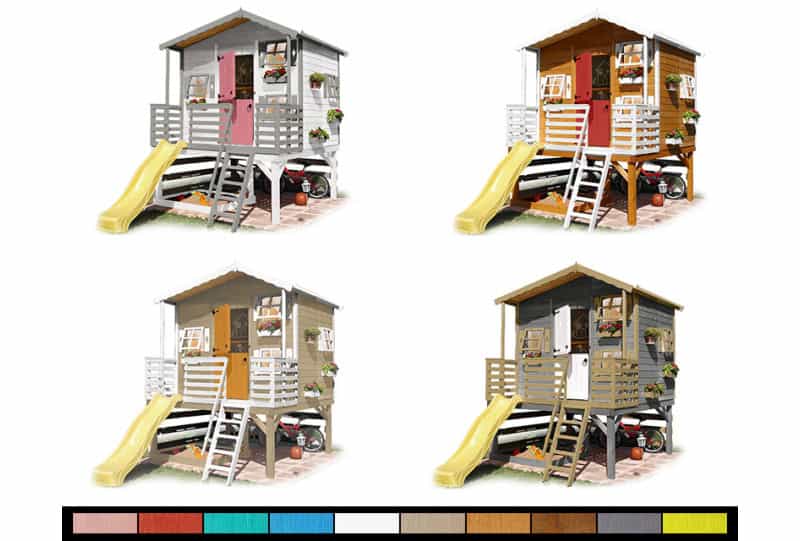 Petits Belges jouant dans une cabane en bois à l'extérieur