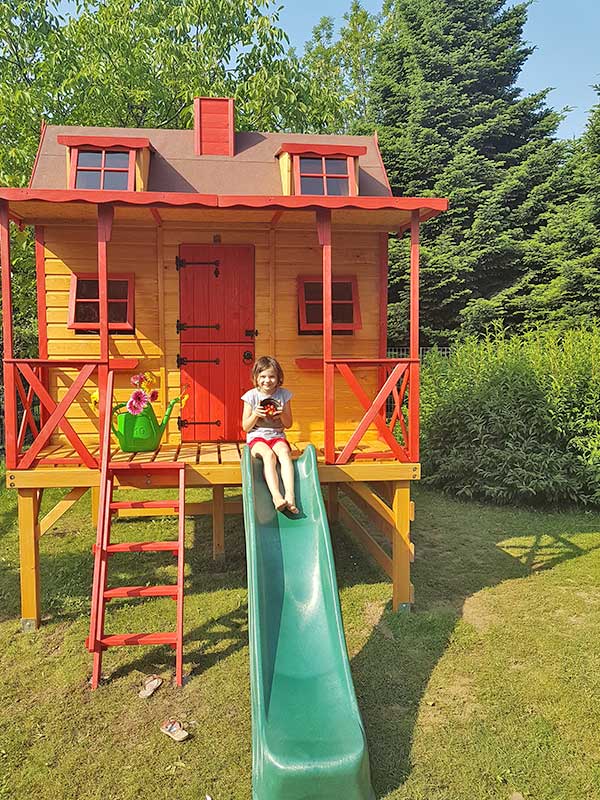 Maison De Jardin Enfant Extérieur - Cabane En Bois Avec Plateforme Et  Toboggan 