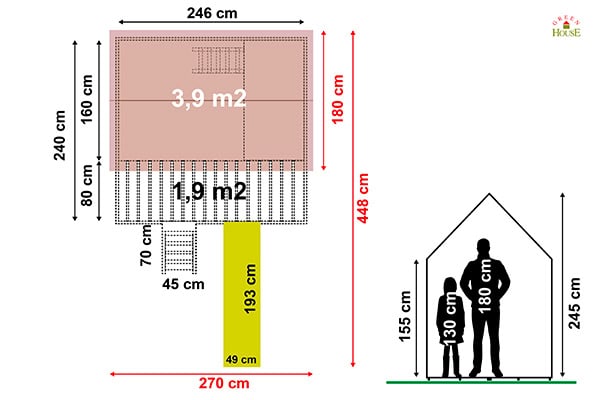 Cabane pour enfant avec lit intérieur BAVIERA. 255 x 175 x 260 hauteur .  CABANES GREEN HOUSE.Cabane peinte, transport inclus.