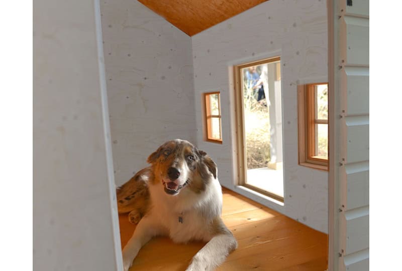 Bambini che giocano in una casetta di legno all'aperto